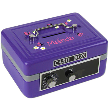 Personalized Pink Ladybugs Childrens Purple Cash Box