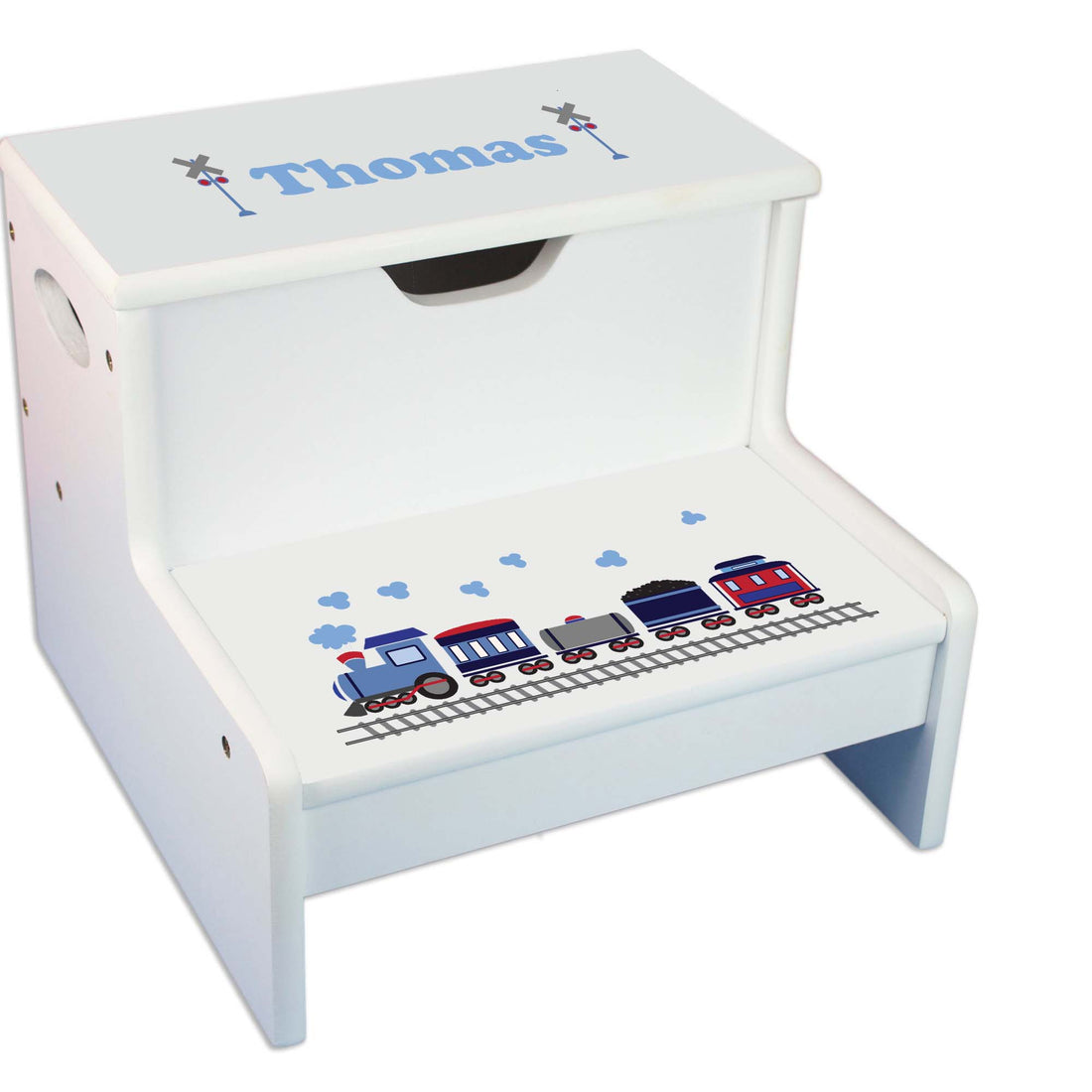 Train Personalized White Storage Step Stool