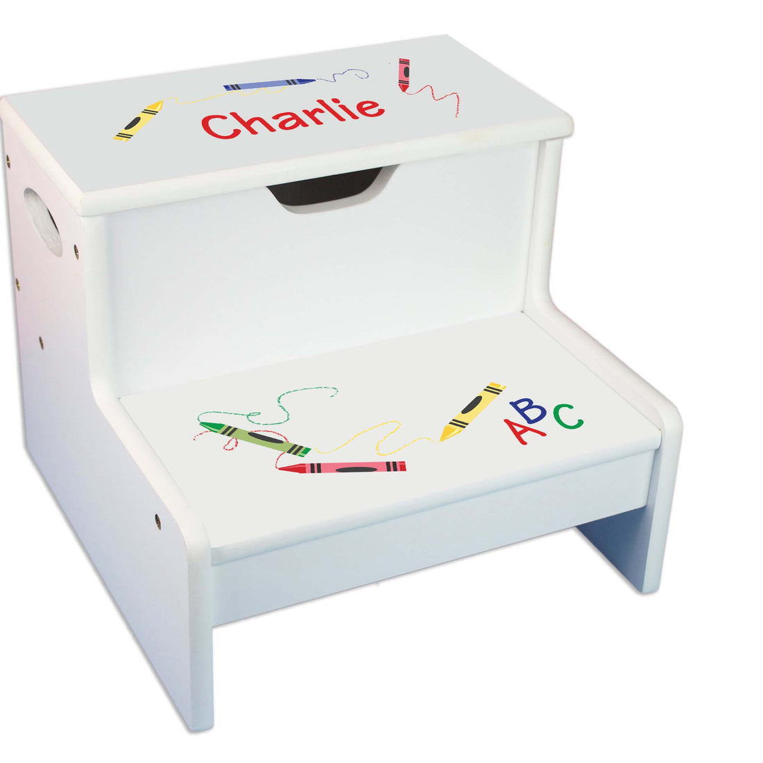 Crayon Personalized White Storage Step Stool