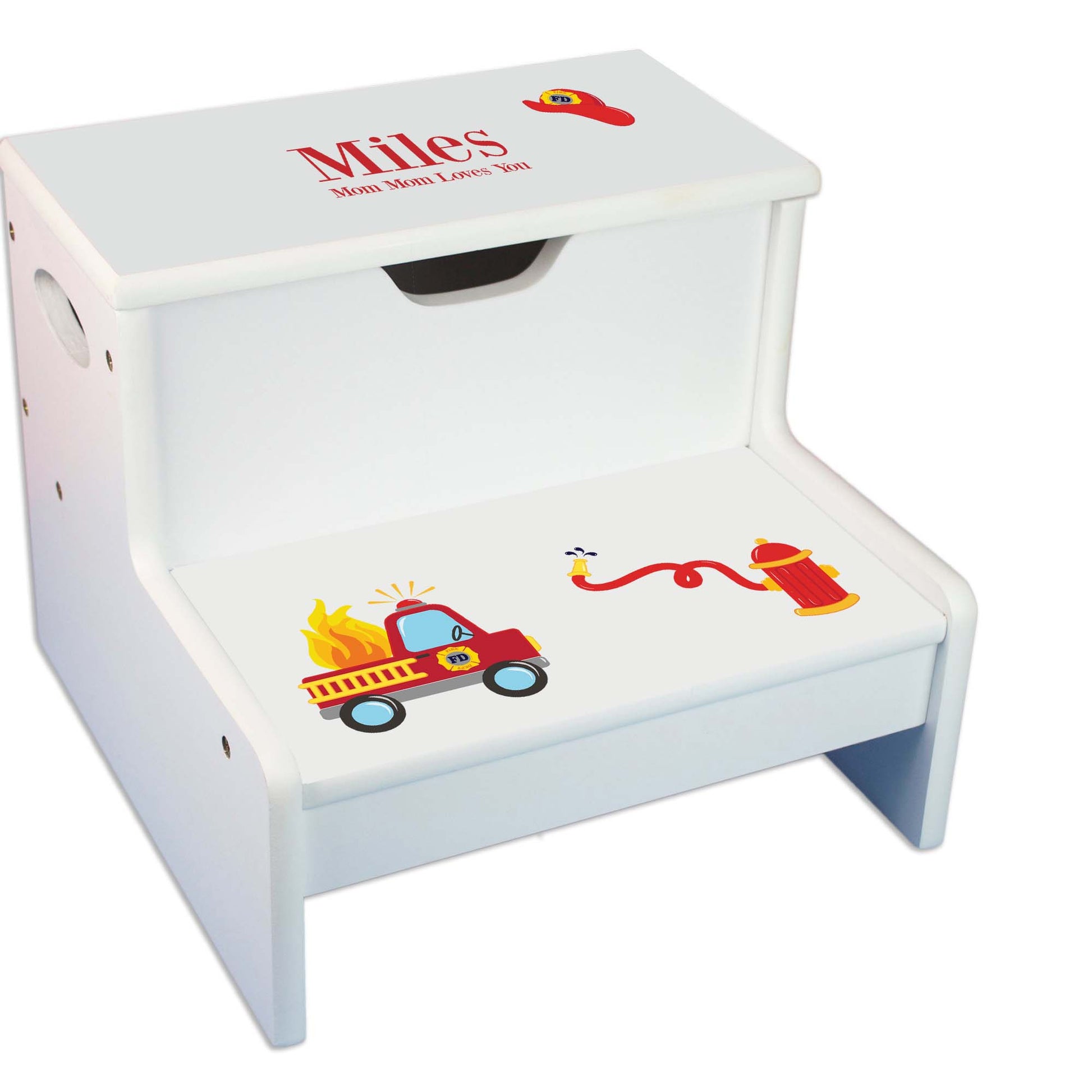 Firetruck White Storage Step Stool - MyBambino.com