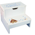 Blue Puppy Personalized White Storage Step Stool