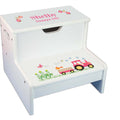 Pink Tractor White Storage Step Stool - MyBambino.com