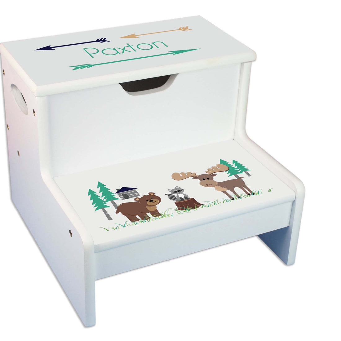 North Woodland Personalized White Storage Step Stool