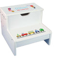 Cars And Trucks White Storage Step Stool - MyBambino.com