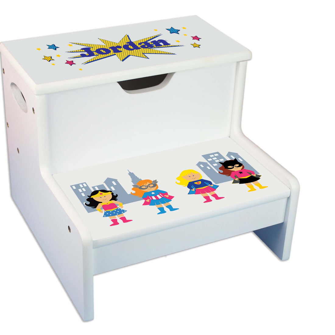 Girls Superhero White Storage Step Stool - MyBambino.com