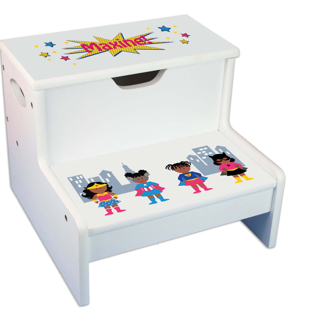 African American Superhero Girl White Storage Step Stool - MyBambino.com