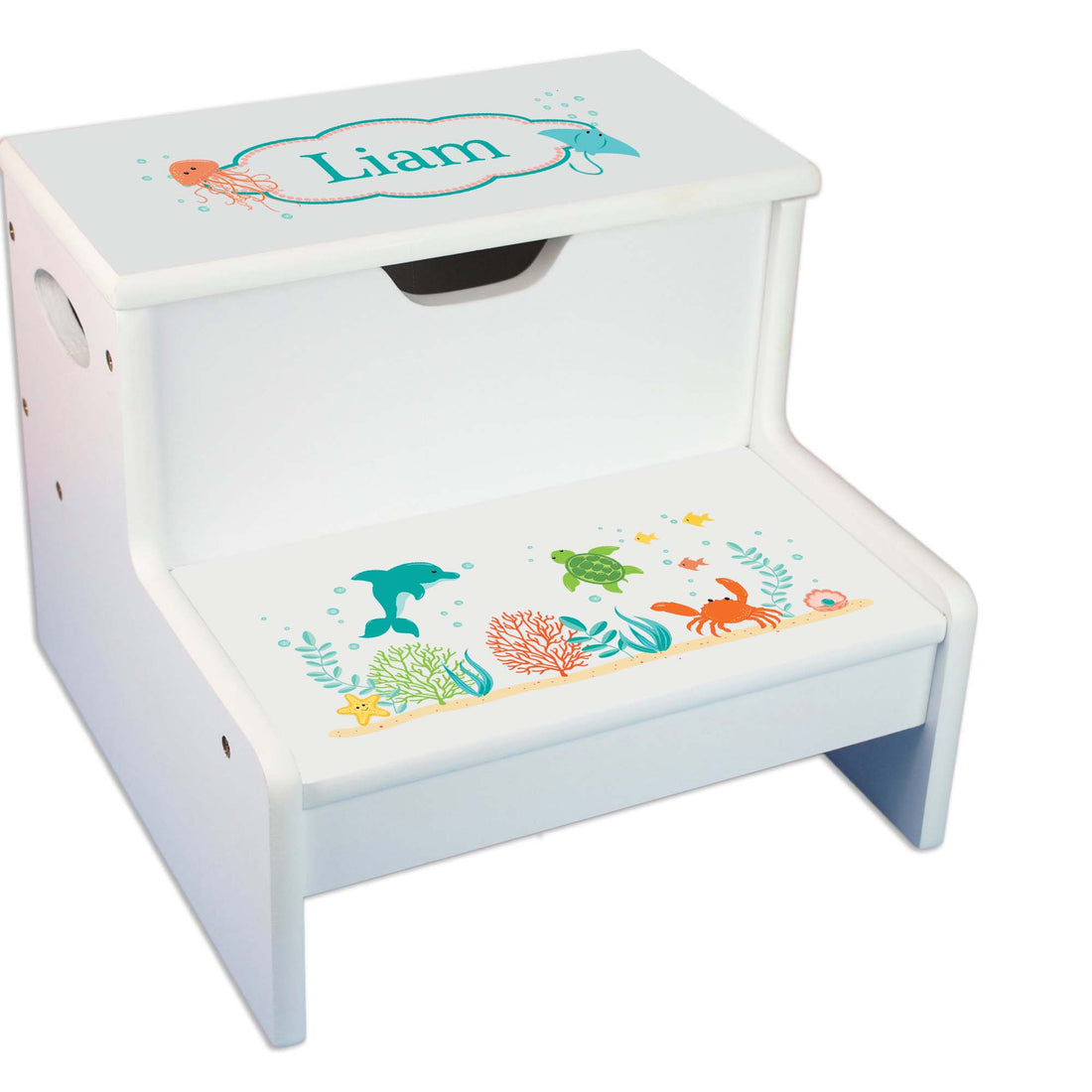 Sea Life White Storage Step Stool - MyBambino.com