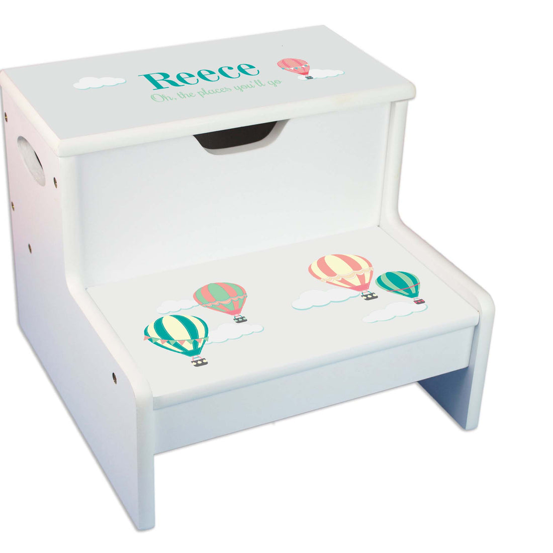 Pastel Hot Air Balloon White Storage Step Stool - MyBambino.com