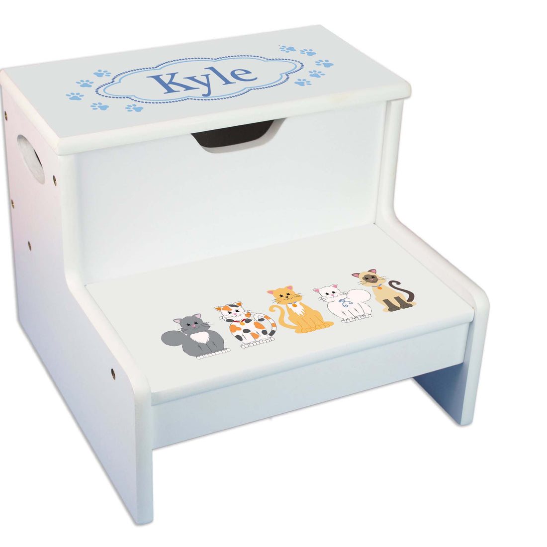 Blue Cats White Storage Step Stool - MyBambino.com