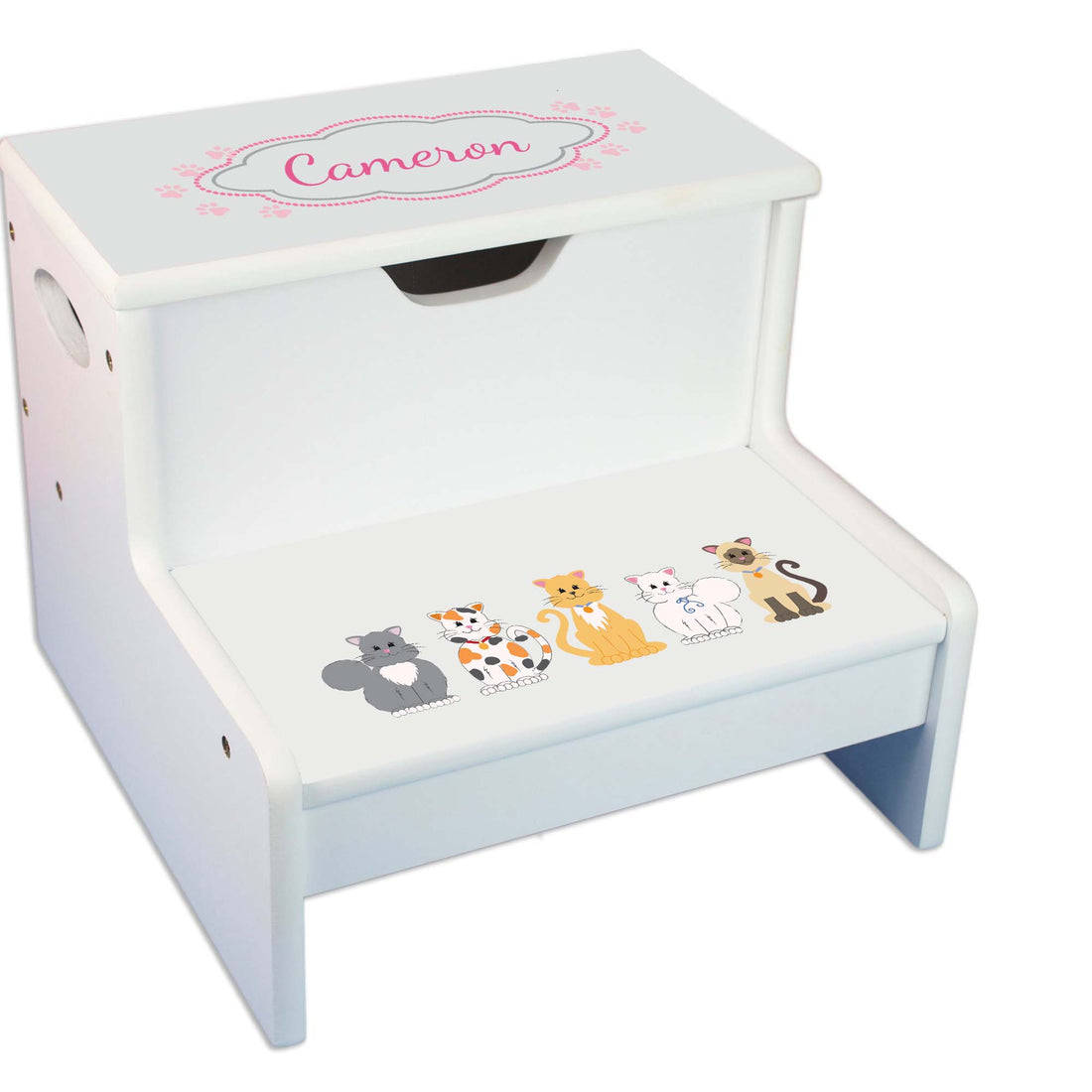 Pink Cats White Storage Step Stool - MyBambino.com