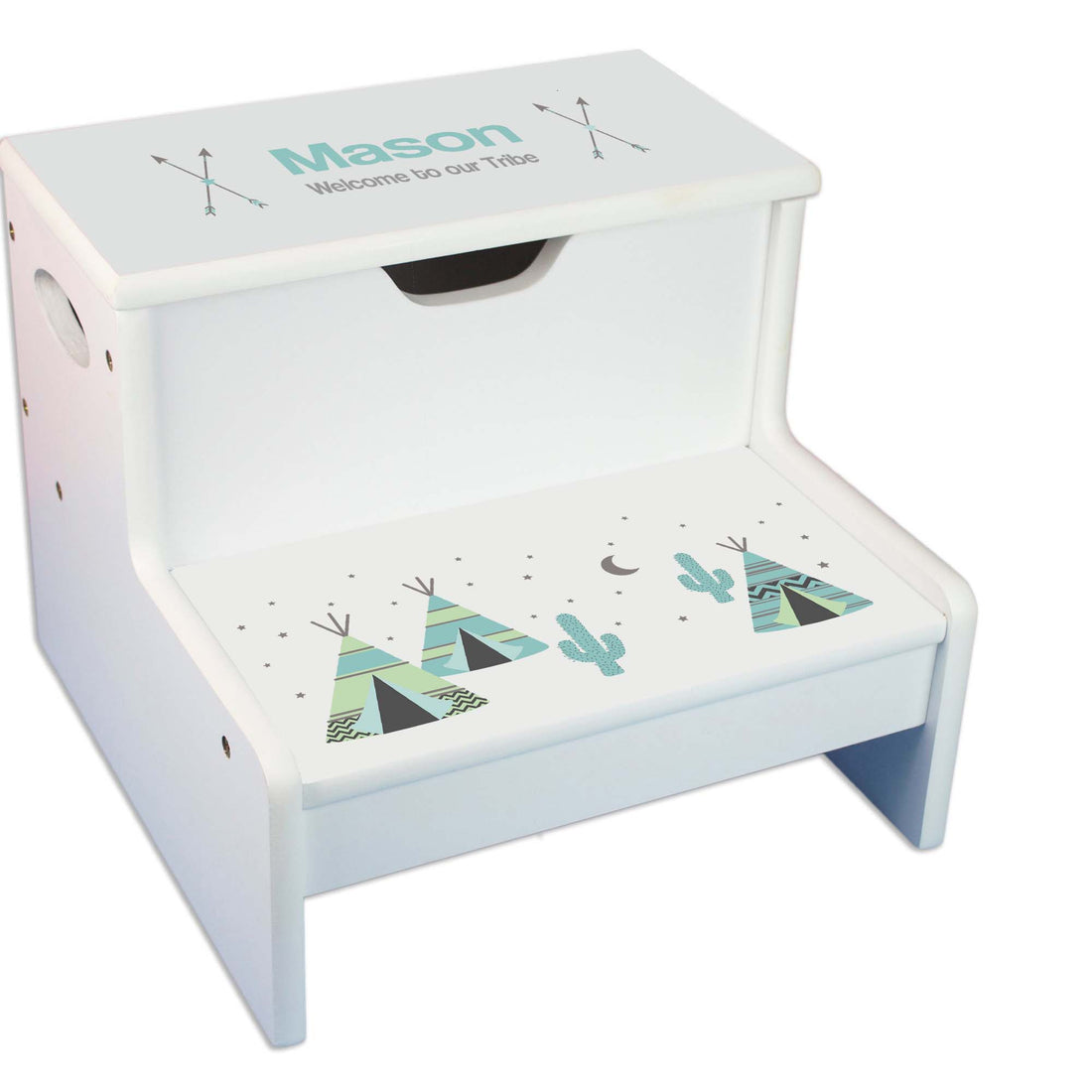 Teepee Personalized White Storage Step Stool