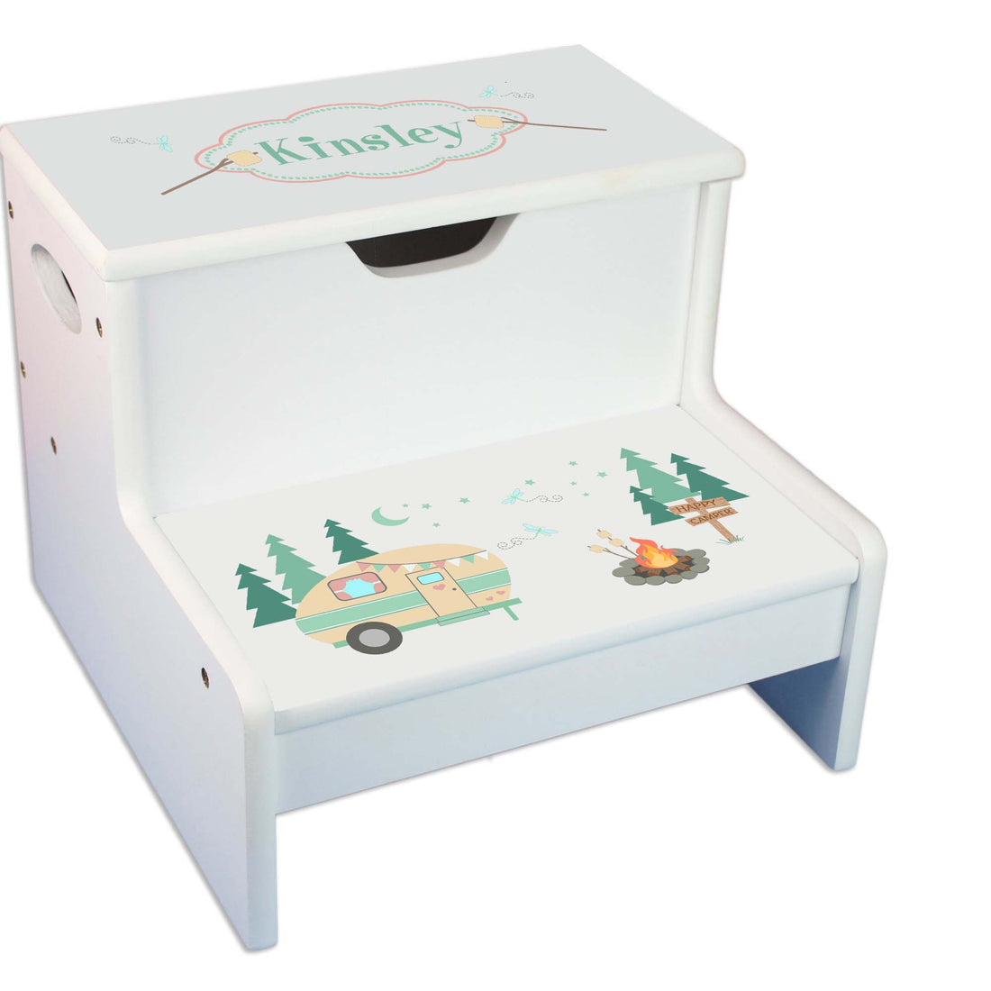 Camp S'mores Personalized White Storage Step Stool