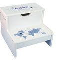 Blue World Map White Storage Step Stool - MyBambino.com