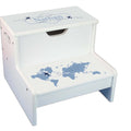 Blue World Map White Storage Step Stool - MyBambino.com