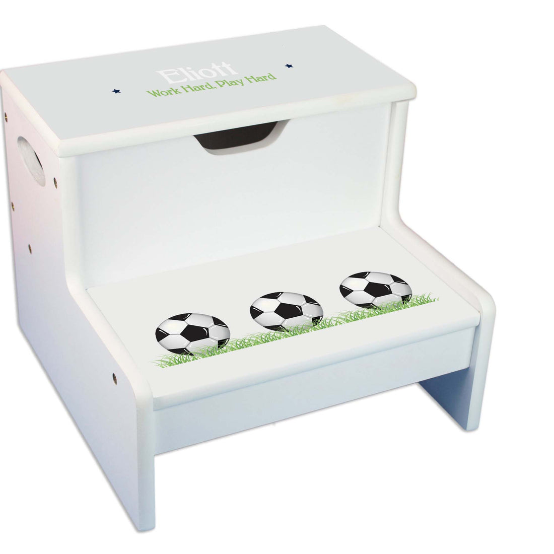 Soccer Personalized White Storage Step Stool