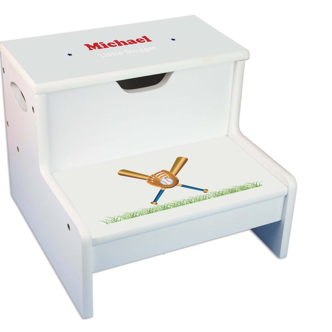 Baseball White Storage Step Stool - MyBambino.com