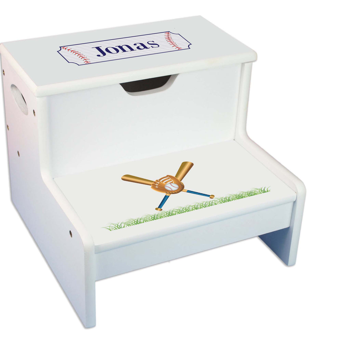 Baseball Personalized White Storage Step Stool