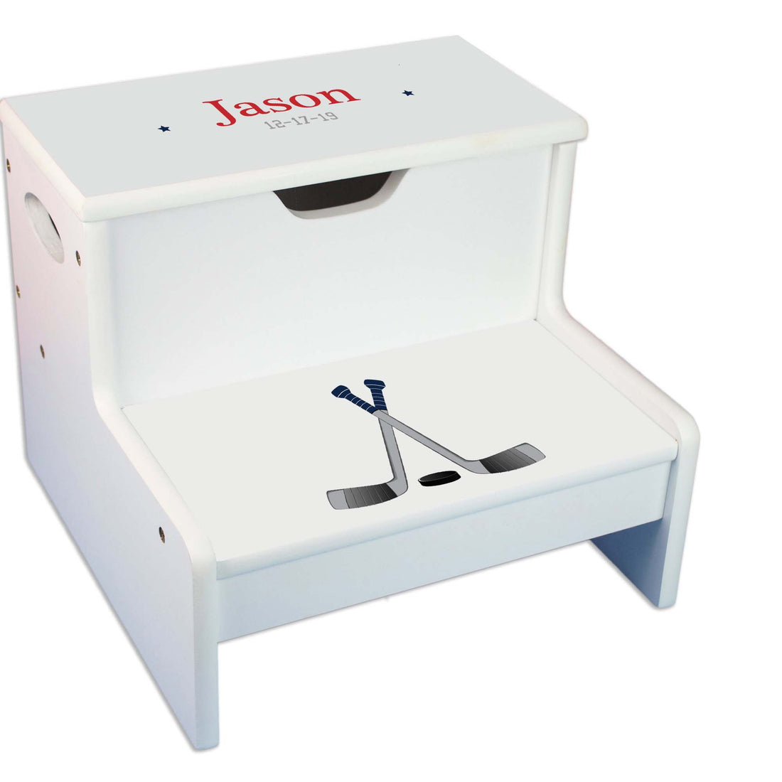 Ice Hockey White Storage Step Stool - MyBambino.com