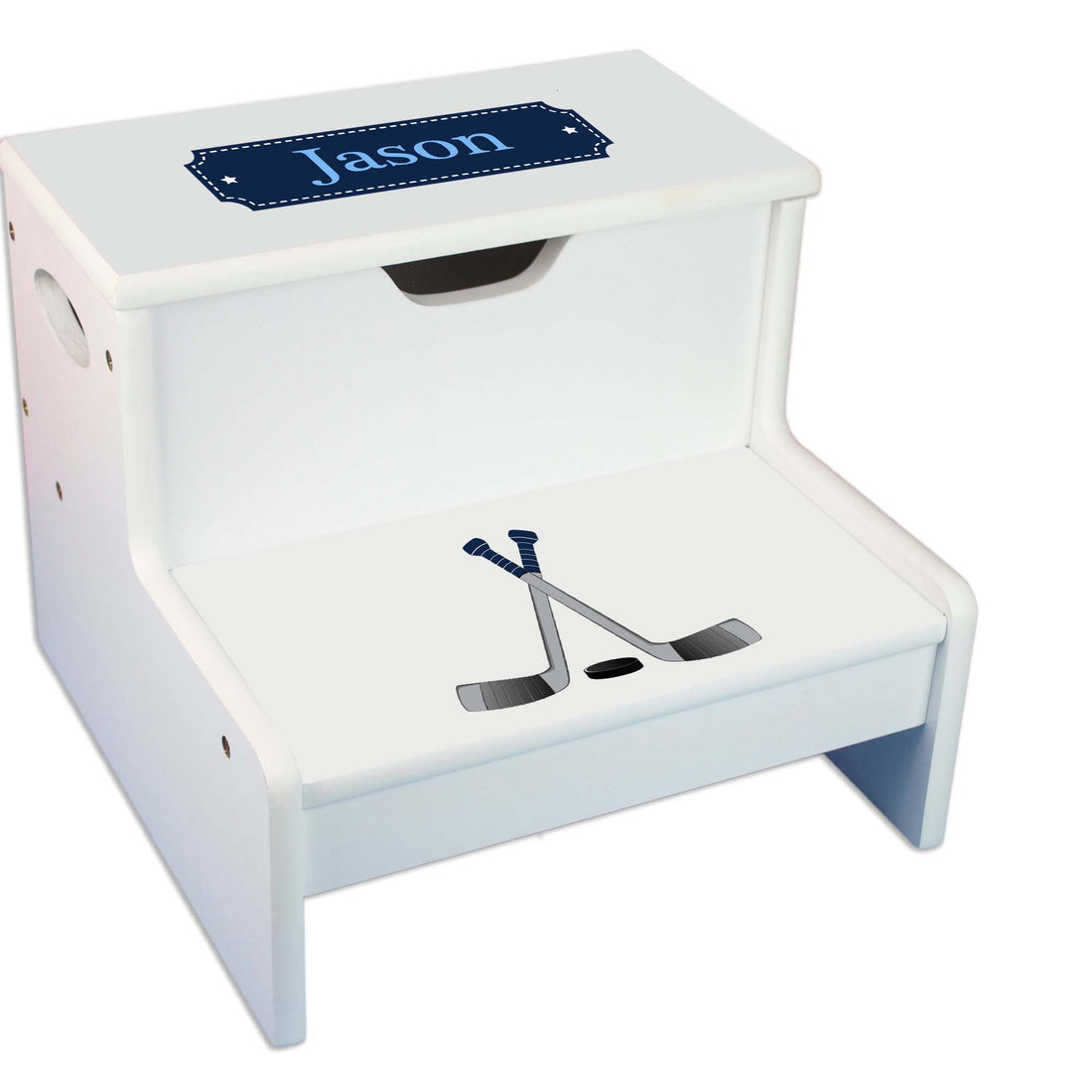 Ice Hockey Personalized White Storage Step Stool