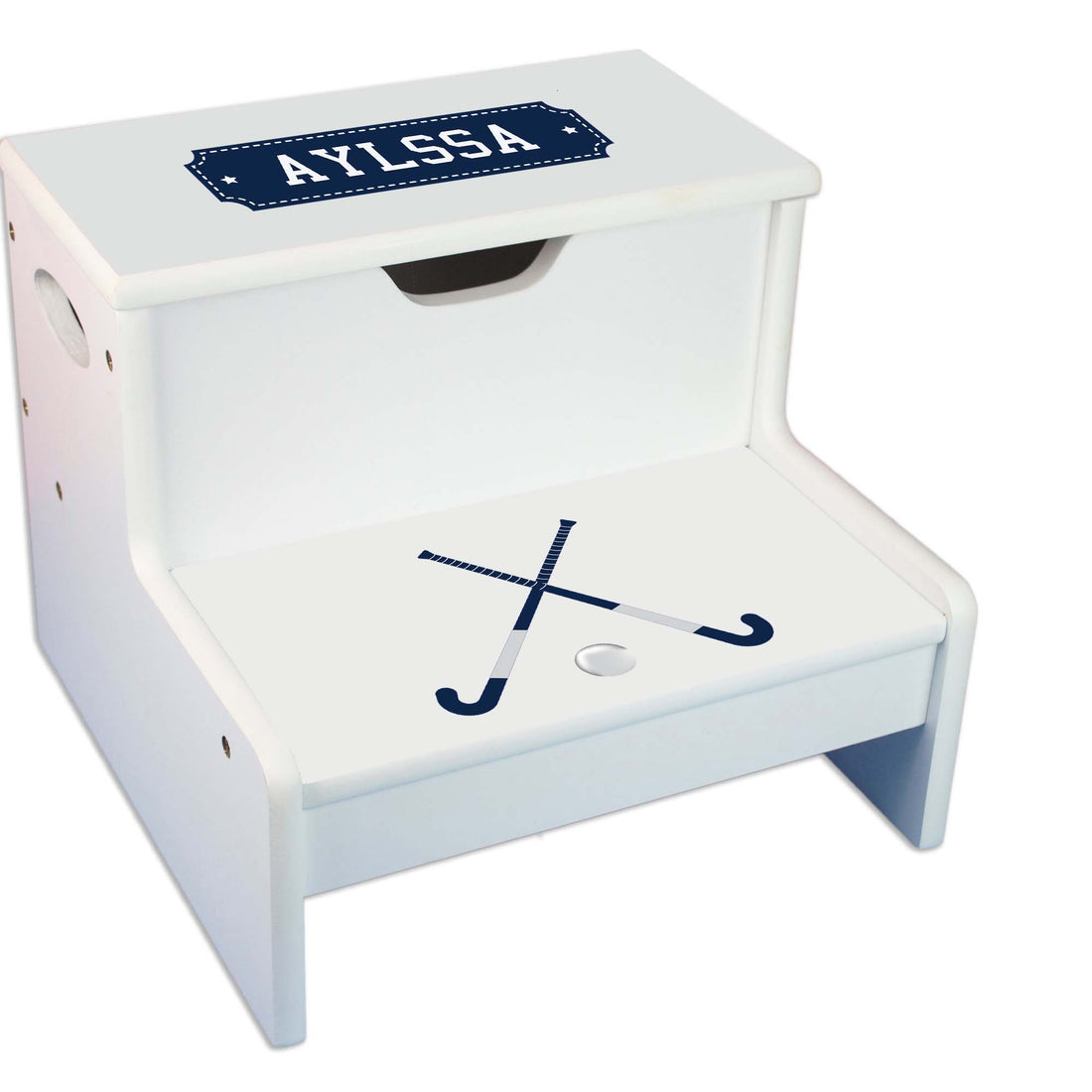 Field Hockey Personalized White Storage Step Stool