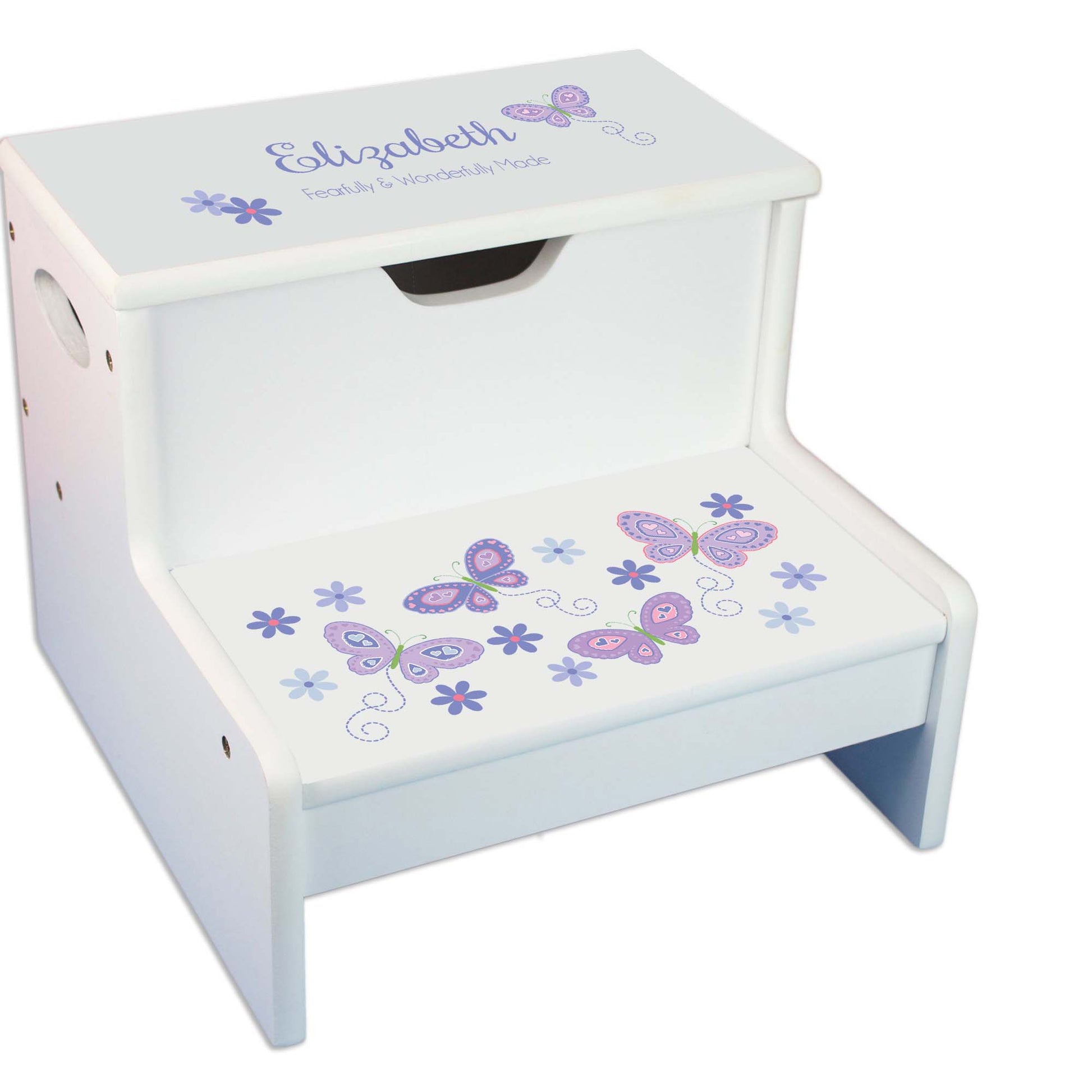 Lavender Butterflies White Storage Step Stool - MyBambino.com