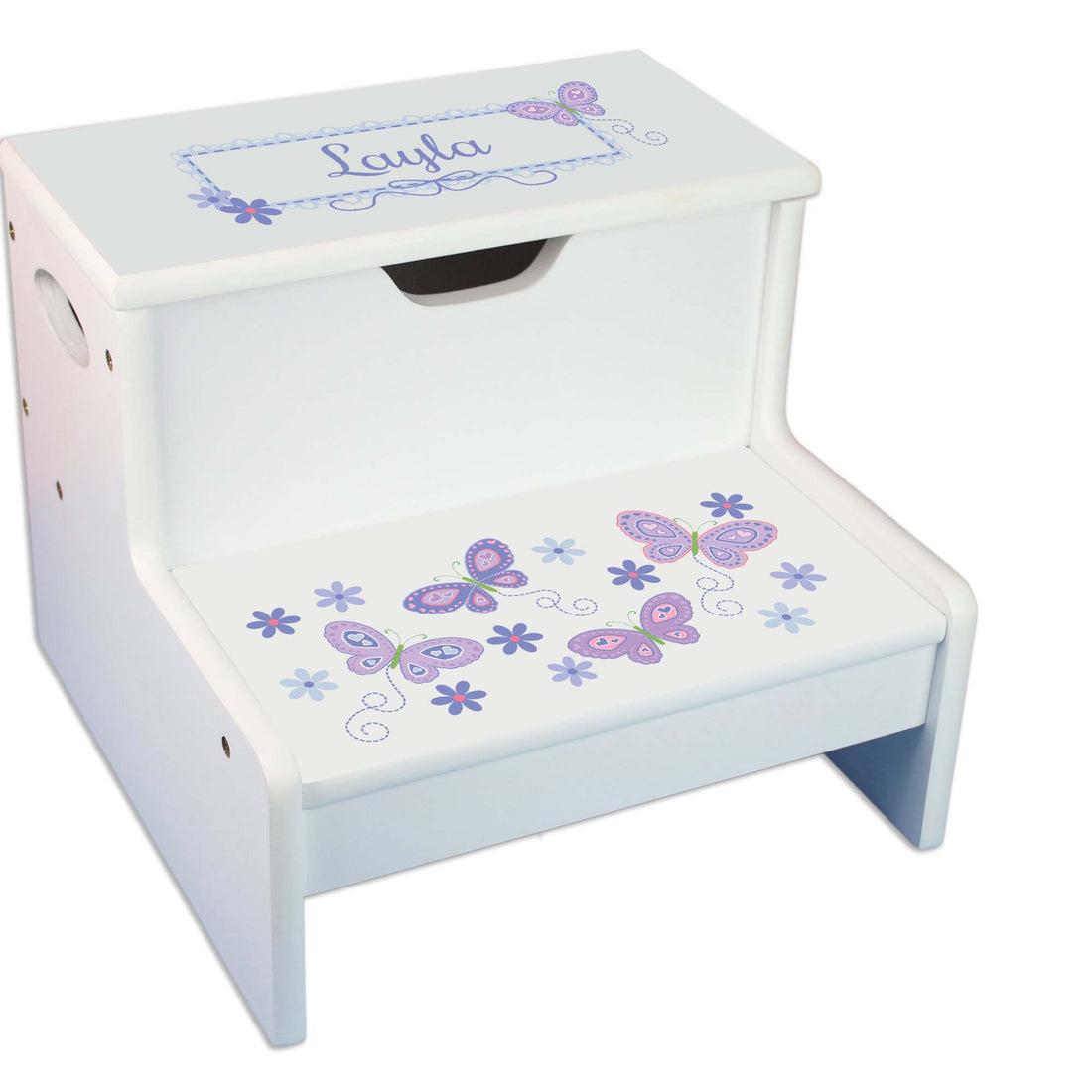 Lavender Butterflies White Storage Step Stool - MyBambino.com