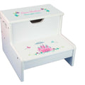 Pink Teal Princess Castle White Storage Step Stool - MyBambino.com