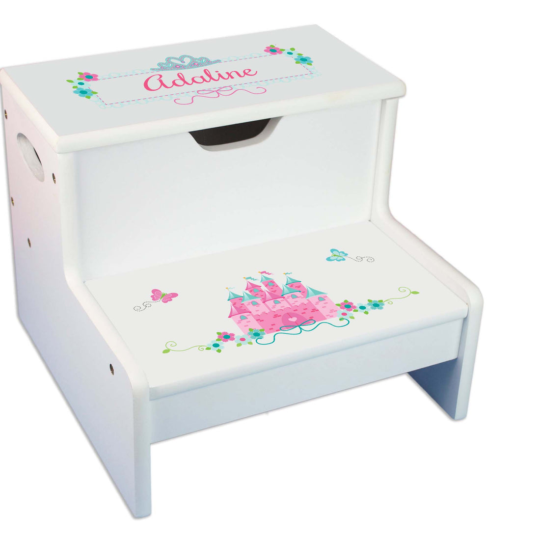 Pink Teal Princess Castle White Storage Step Stool - MyBambino.com