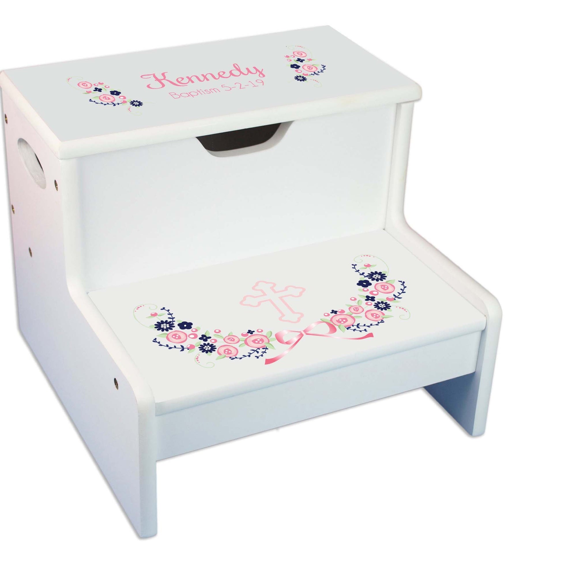 Flamingo Design White Storage Step Stool