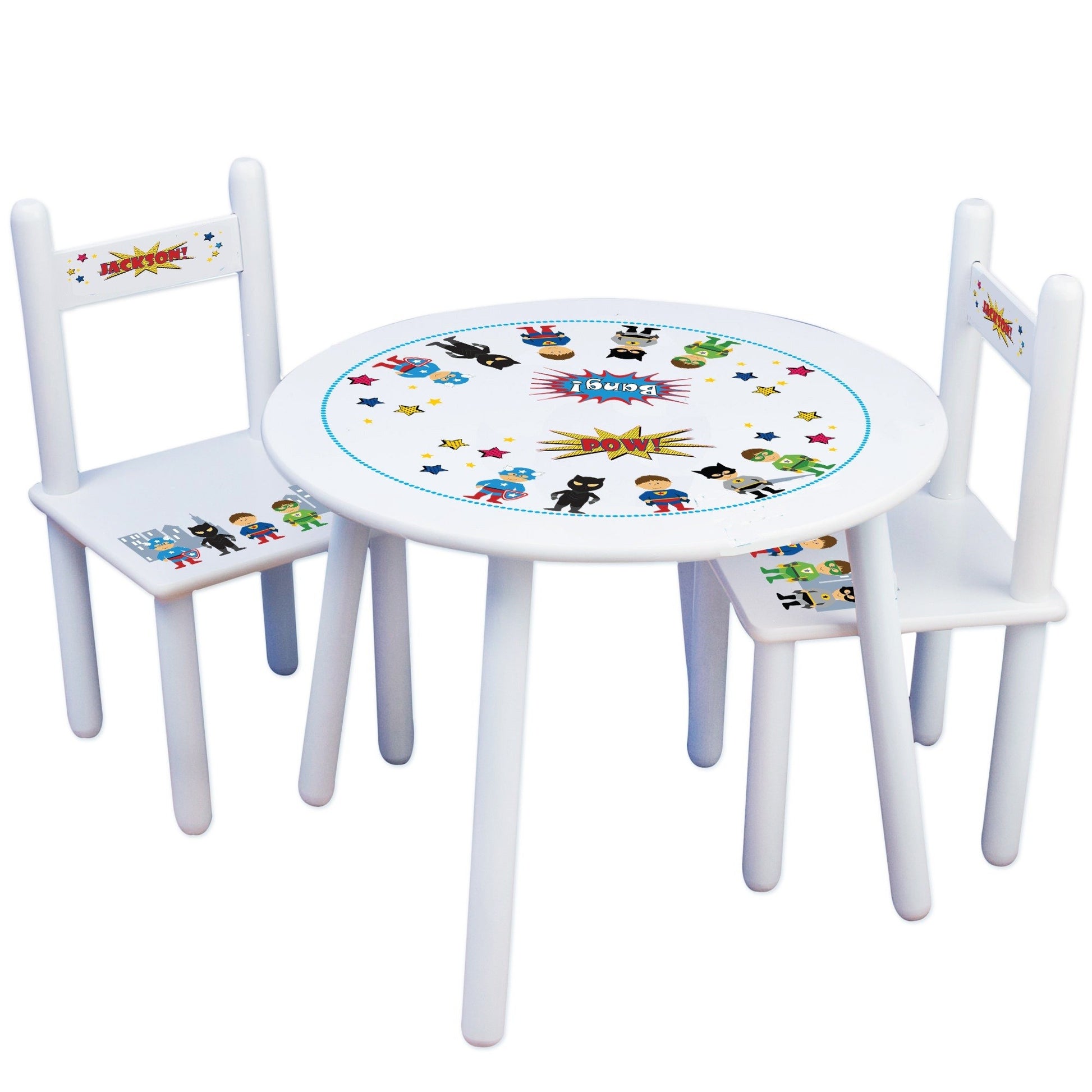 Boy's White Table Chair Set - Superhero - MyBambino.com