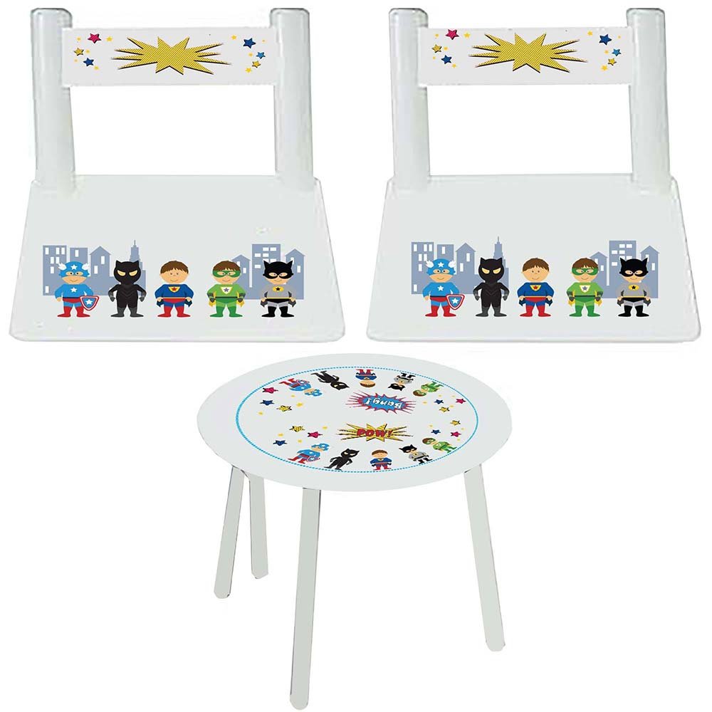 Boy's White Table Chair Set - Superhero - MyBambino.com