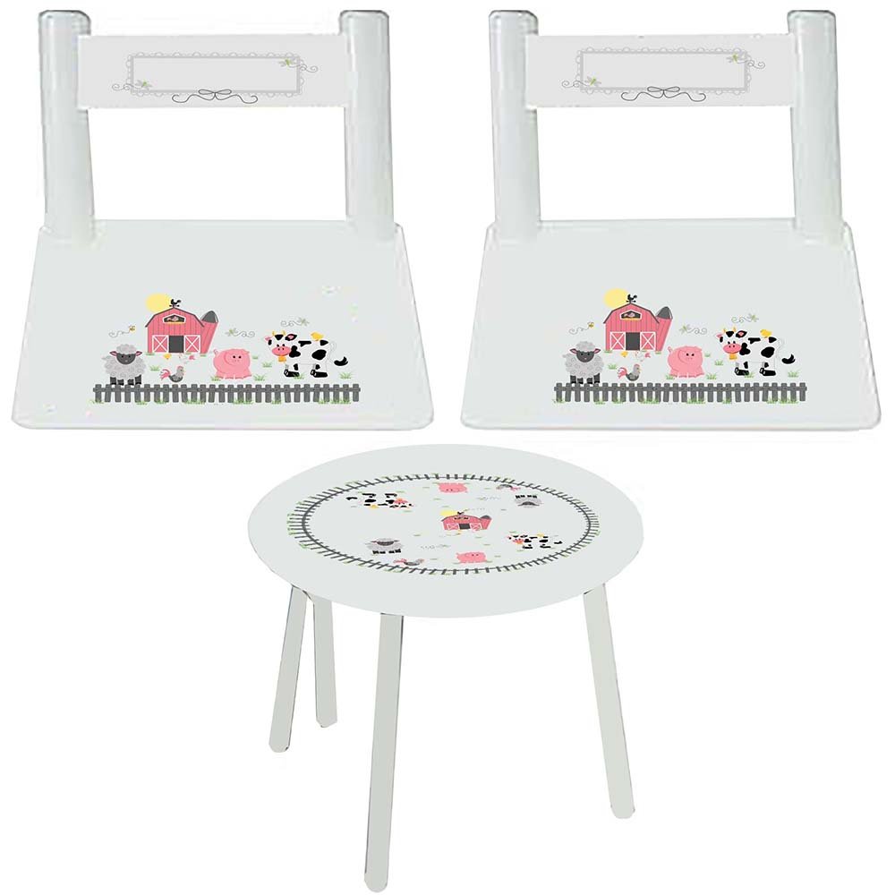 Kid's White Table Chair Set - Barnyard Pastel - MyBambino.com