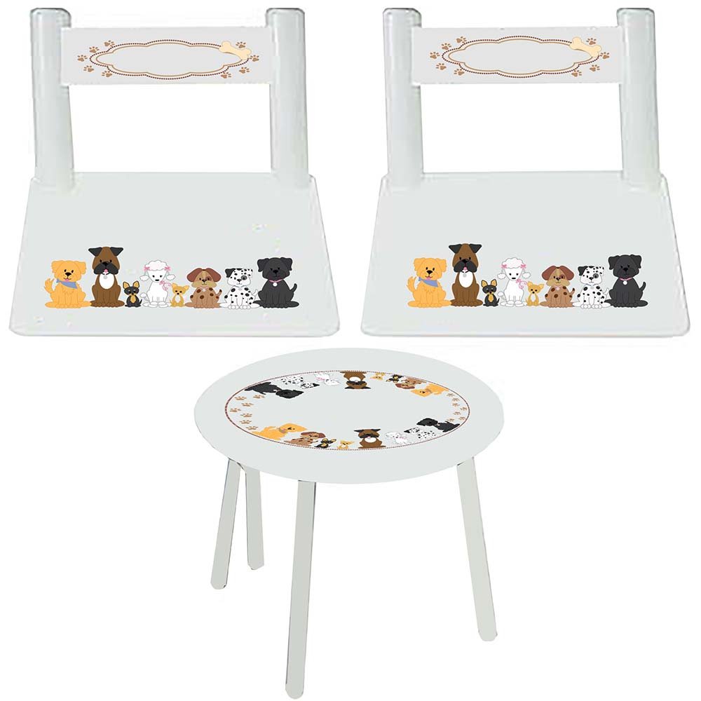 Children's White Table Chair Set - All Dogs - MyBambino.com