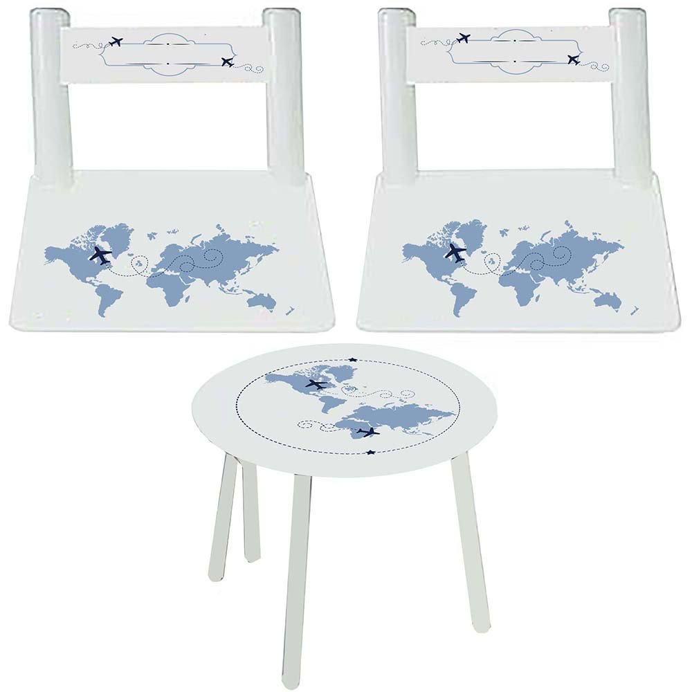 Boy's White Table Chair Set - World Map - MyBambino.com