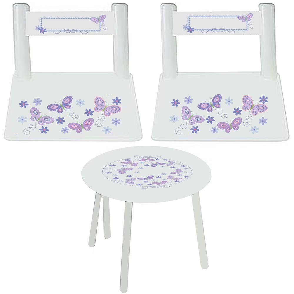 Girl's White Table Chair Set - Lavender Butterflies - MyBambino.com