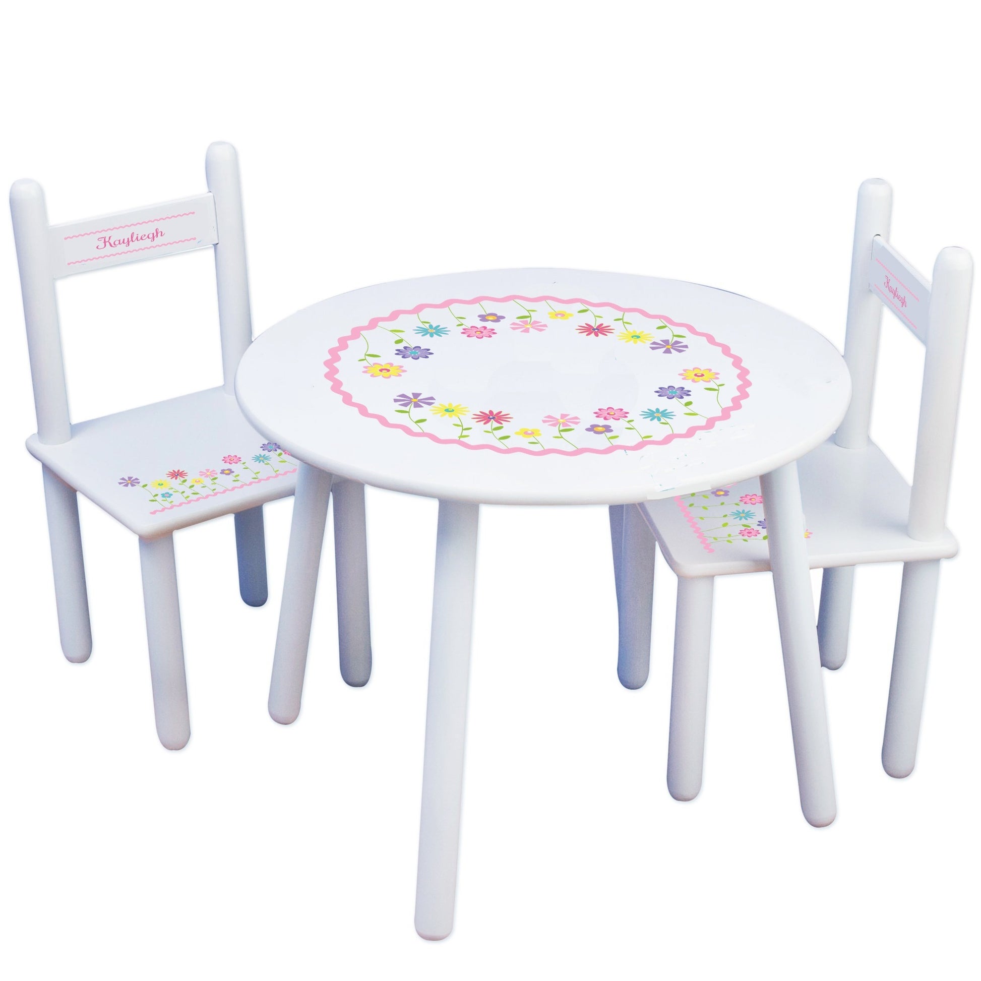 Girl's White Table Chair Set - Stemmed Flowers - MyBambino.com