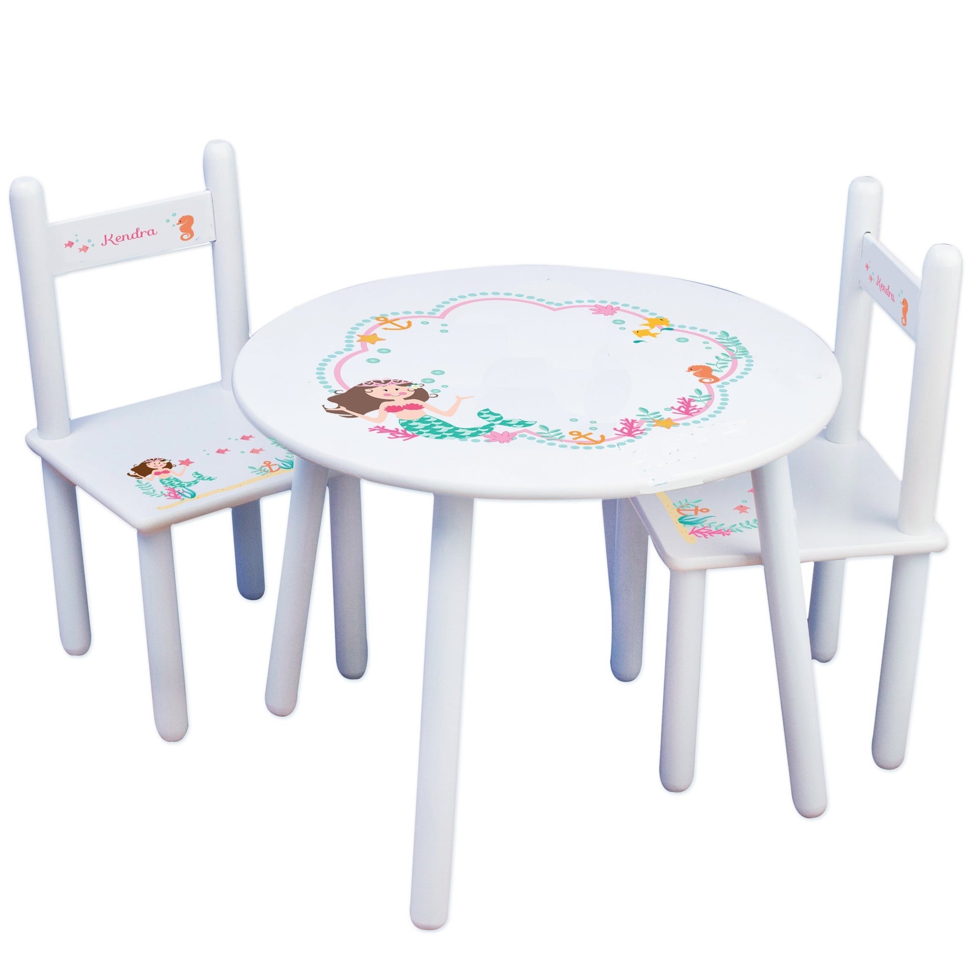 Personalized Table and Chairs with Brunette Mermaid Princess design