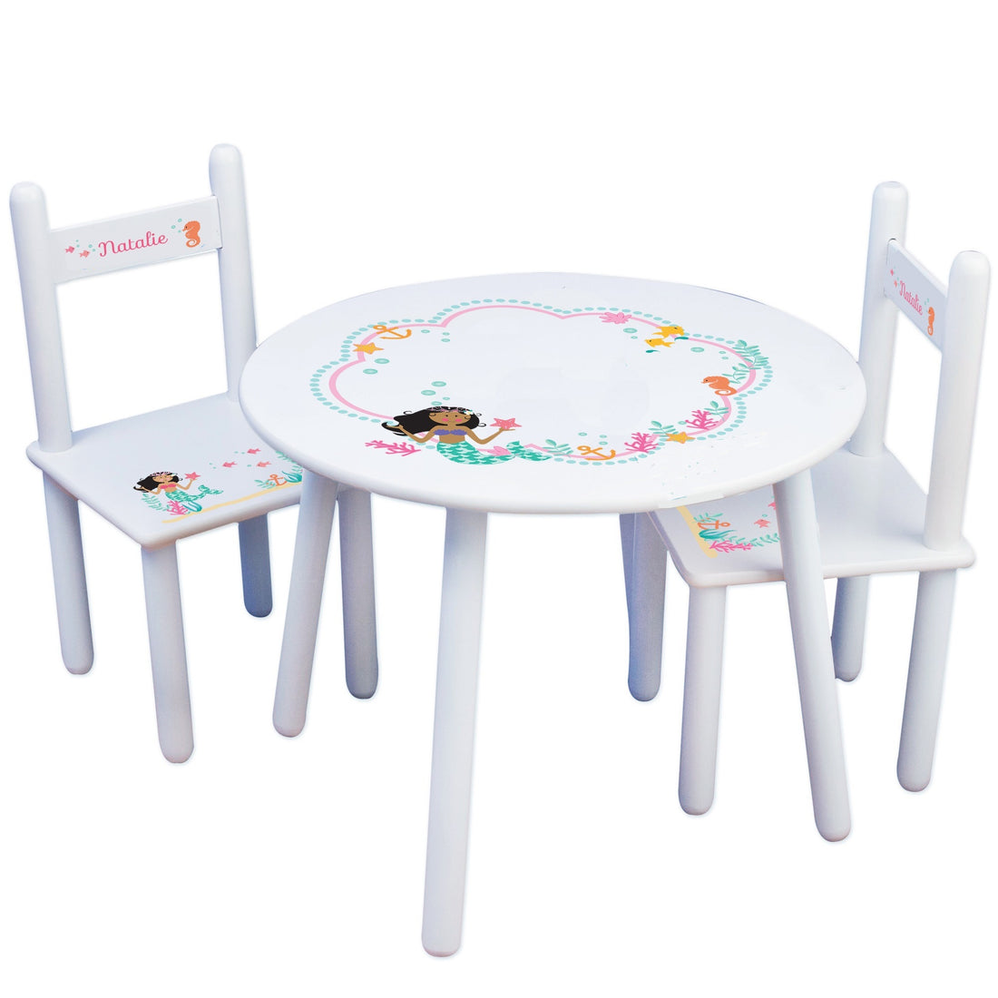 White Table Chair Set - Dark Skin/Hair Mermaid - MyBambino.com