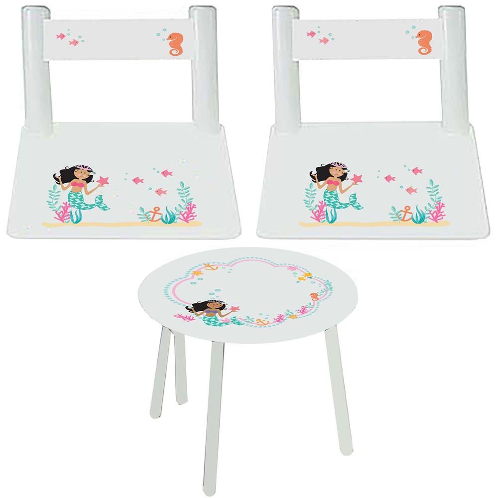 White Table Chair Set - Dark Skin/Hair Mermaid - MyBambino.com