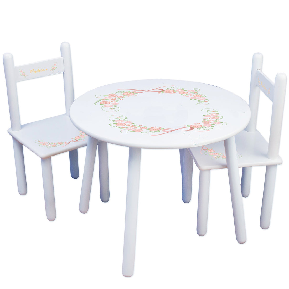 White Table Chair Set - Blush Floral Garland - MyBambino.com