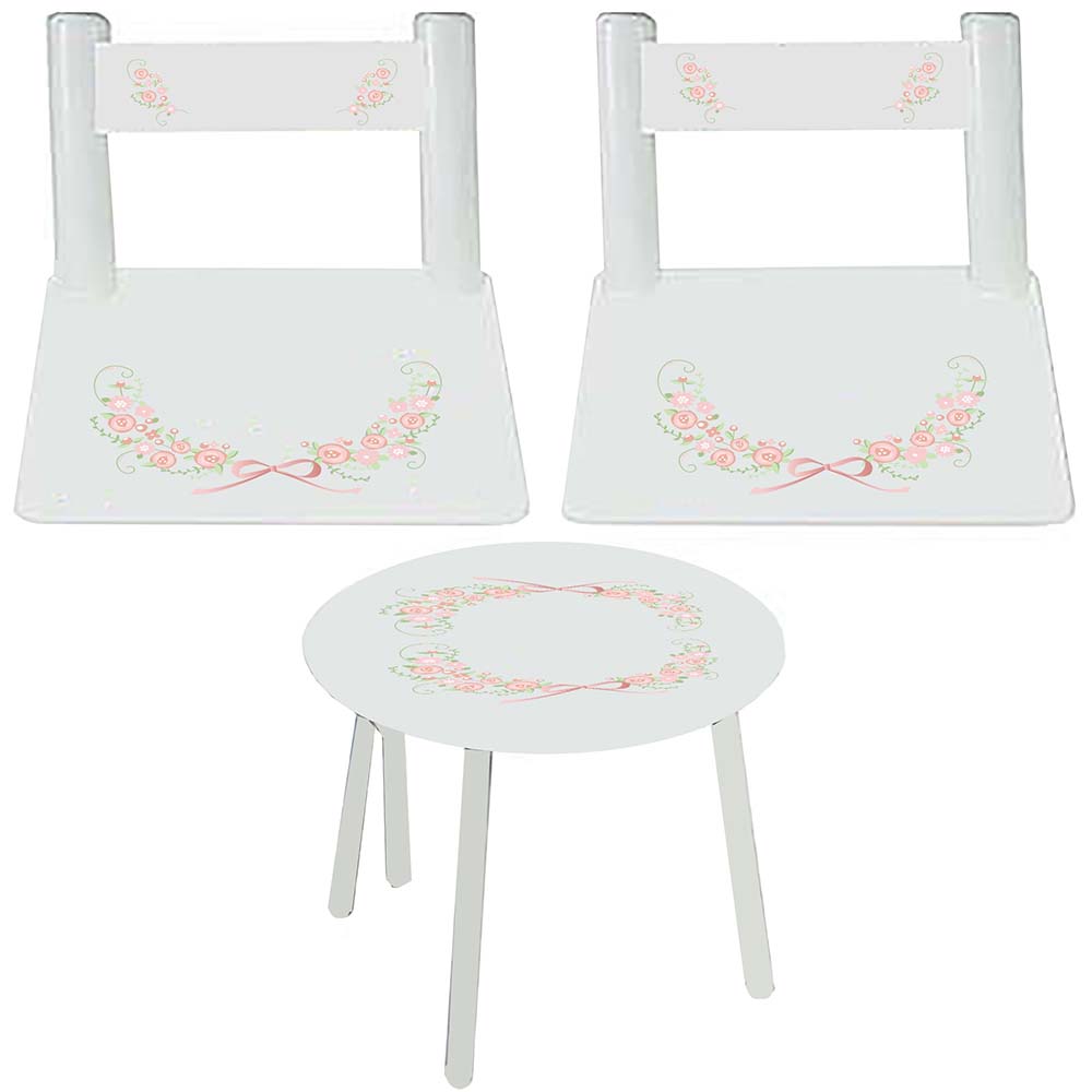 Personalized Table and Chairs with Blush Floral Garland design