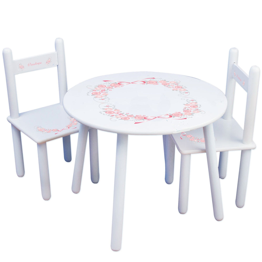 White Table Chair Set - Pink Gray Floral Garland - MyBambino.com