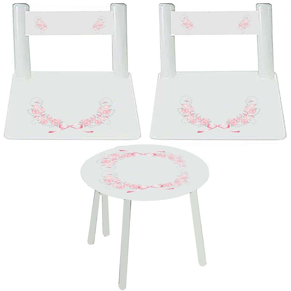 White Table Chair Set - Pink Gray Floral Garland - MyBambino.com