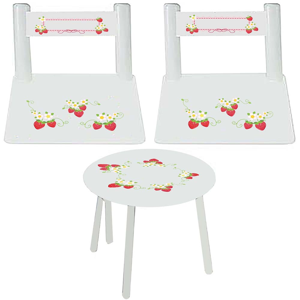 Children's White Table Chair Set - Strawberry