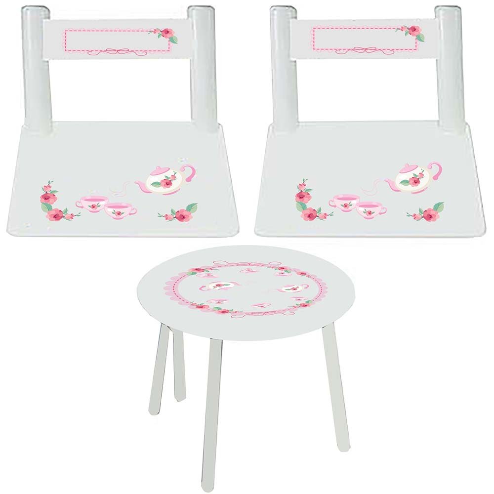 Girl's White Table Chair Set - Tea Party - MyBambino.com