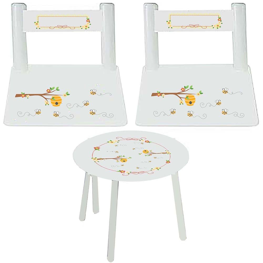 Kid's White Table Chair Set - Honey Bees - MyBambino.com
