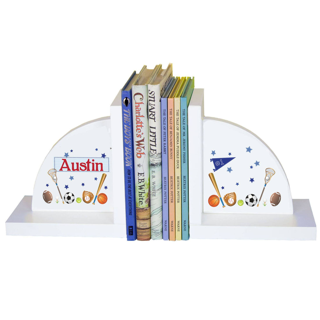 Personalized White Bookends with Sports design