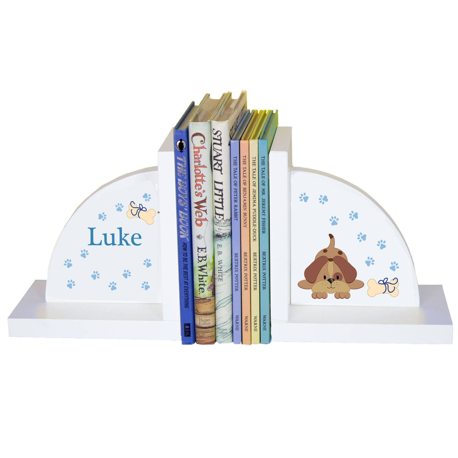 White Bookends - Blue Puppy Dog - MyBambino.com