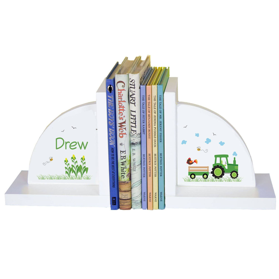 White Bookends - Green Tractor - MyBambino.com