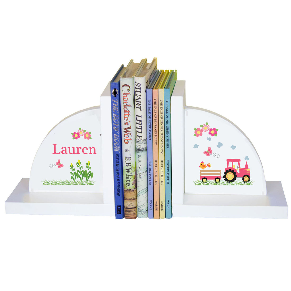 White Bookends - Pink Tractor - MyBambino.com